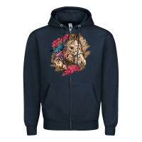 Navy Floral Appaloosa Horse With Feathers Zipper Hoodie - LillyAllenDesigns