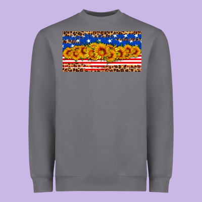 Usa Flag Sunflowers License Plate Heavyweight Sweatshirt Designed By Hra Design Shop