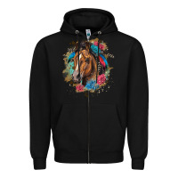 Black quarter horse floral Zipper Hoodie - LillyAllenDesigns