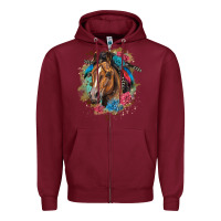 Burgundy quarter horse floral Zipper Hoodie - LillyAllenDesigns