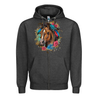 Charcoal Heather quarter horse floral Zipper Hoodie - LillyAllenDesigns