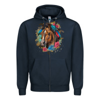 Navy quarter horse floral Zipper Hoodie - LillyAllenDesigns