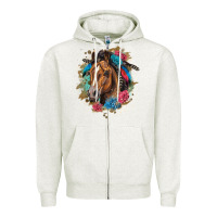 Oatmeal Heather quarter horse floral Zipper Hoodie - LillyAllenDesigns