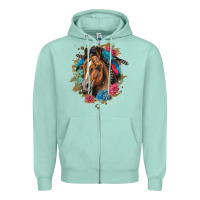 Seafoam quarter horse floral Zipper Hoodie - LillyAllenDesigns