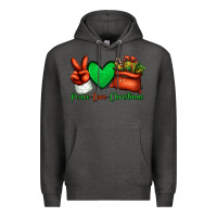 Charcoal Heather peace love Christmas Santa Claus hand Premium Hoodie - Jasminsmagicworld