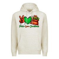 Oatmeal Heather peace love Christmas Santa Claus hand Premium Hoodie - Jasminsmagicworld