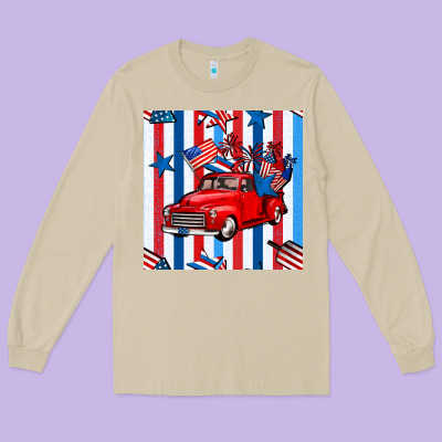 4th Of July Seamless Pattern Truck Long Sleeve Tee Designed By Bundleandbundleshop