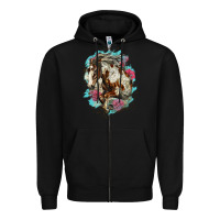 Black mustang horse with floral background Zipper Hoodie - LillyAllenDesigns