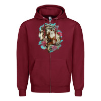 Burgundy mustang horse with floral background Zipper Hoodie - LillyAllenDesigns