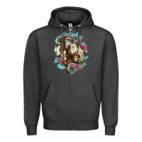 Charcoal Heather mustang horse with floral background Zipper Hoodie - LillyAllenDesigns