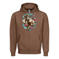 Chestnut mustang horse with floral background Zipper Hoodie - LillyAllenDesigns