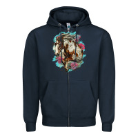 Navy mustang horse with floral background Zipper Hoodie - LillyAllenDesigns
