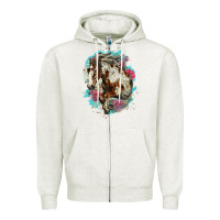 Oatmeal Heather mustang horse with floral background Zipper Hoodie - LillyAllenDesigns