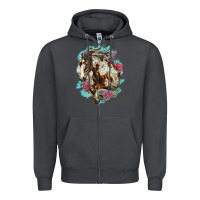 Smoke mustang horse with floral background Zipper Hoodie - LillyAllenDesigns