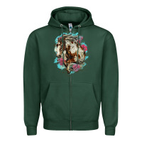 Sports Green mustang horse with floral background Zipper Hoodie - LillyAllenDesigns