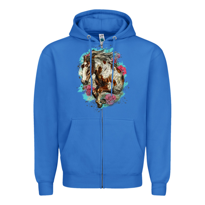 Mustang Horse With Floral Background Zipper Hoodie by LillyAllenDesigns | Teevron