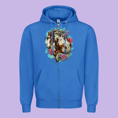 Mustang Horse With Floral Background Zipper Hoodie Designed By Lillyallendesigns