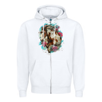 White mustang horse with floral background Zipper Hoodie - LillyAllenDesigns