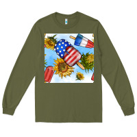 4th Of July Sunflowers Ice Cream Seamless Pattern Long Sleeve Tee | Teevron