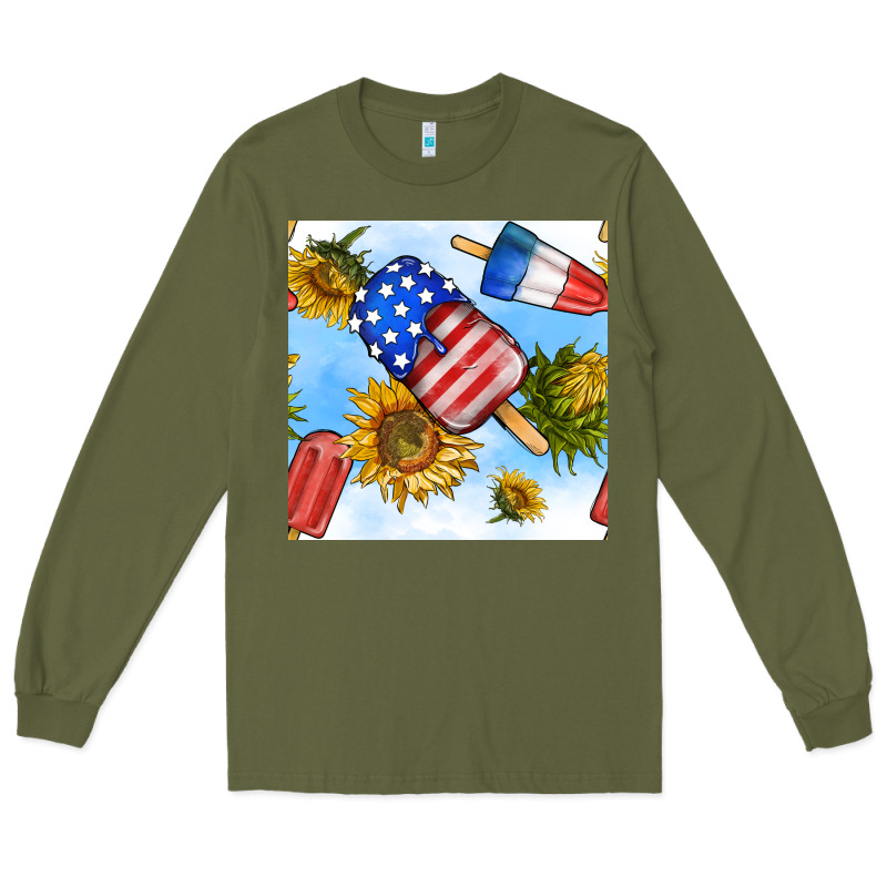 4th Of July Sunflowers Ice Cream Seamless Pattern Long Sleeve Tee by BundleAndBundleShop | Teevron
