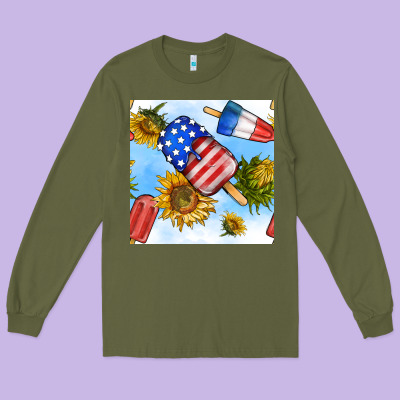 4th Of July Sunflowers Ice Cream Seamless Pattern Long Sleeve Tee Designed By Bundleandbundleshop