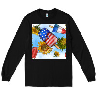 Black 4th of july sunflowers ice cream seamless pattern Long Sleeve Tee - BundleAndBundleShop