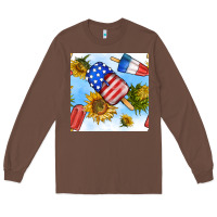 Chestnut 4th of july sunflowers ice cream seamless pattern Long Sleeve Tee - BundleAndBundleShop