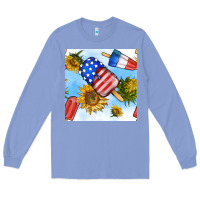 Colony Blue 4th of july sunflowers ice cream seamless pattern Long Sleeve Tee - BundleAndBundleShop