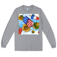 Heather Grey 4th of july sunflowers ice cream seamless pattern Long Sleeve Tee - BundleAndBundleShop