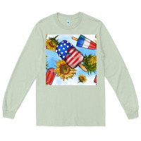 Matcha 4th of july sunflowers ice cream seamless pattern Long Sleeve Tee - BundleAndBundleShop