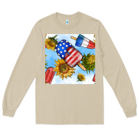 Mushroom 4th of july sunflowers ice cream seamless pattern Long Sleeve Tee - BundleAndBundleShop