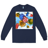 Navy 4th of july sunflowers ice cream seamless pattern Long Sleeve Tee - BundleAndBundleShop
