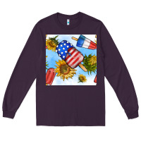 Plum 4th of july sunflowers ice cream seamless pattern Long Sleeve Tee - BundleAndBundleShop