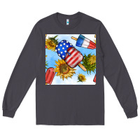 Smoke 4th of july sunflowers ice cream seamless pattern Long Sleeve Tee - BundleAndBundleShop