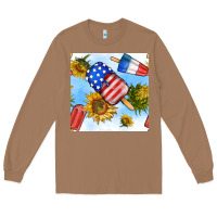 Toasted Coconut 4th of july sunflowers ice cream seamless pattern Long Sleeve Tee - BundleAndBundleShop