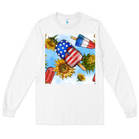 White 4th of july sunflowers ice cream seamless pattern Long Sleeve Tee - BundleAndBundleShop