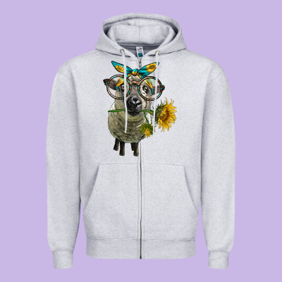 Cute Hempshire Sheep With Eyeglasses Zipper Hoodie Designed By Lillyallendesigns
