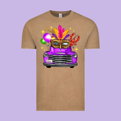 Mardi Gras Truck Leopard Mask Vintage Tee Designed By Fadigitalartstudio