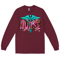 Burgundy floral nurse Long Sleeve Tee - AdoDesignShop