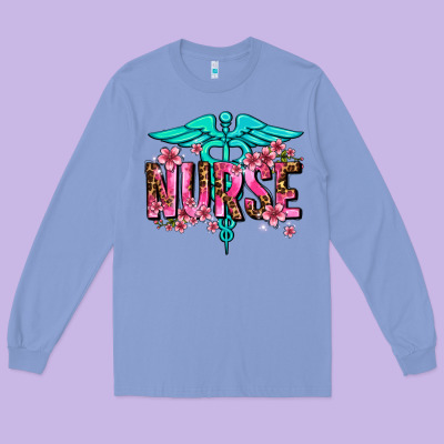 Floral Nurse Long Sleeve Tee Designed By Adodesignshop