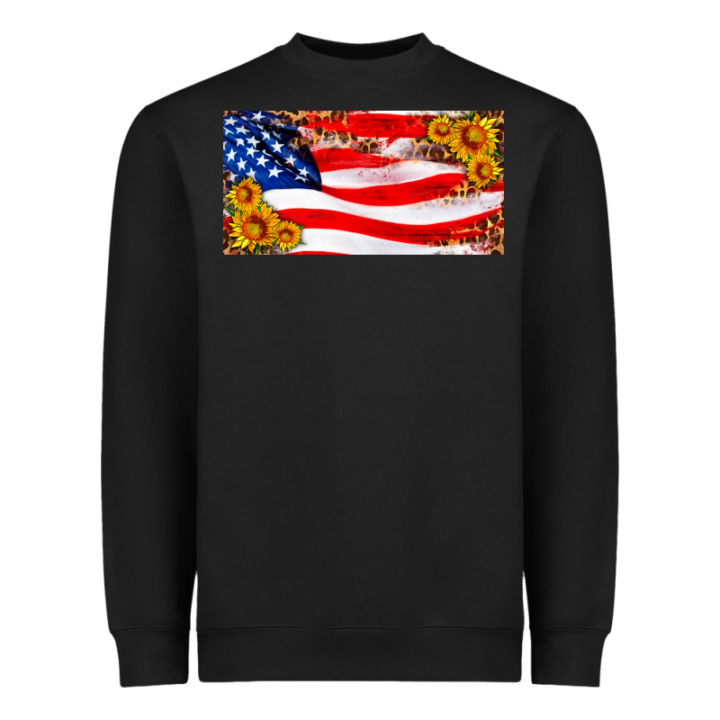Usa Flag And Sunflower License Plate Heavyweight Sweatshirt by HRA Design Shop | Teevron