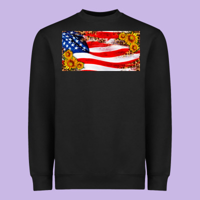 Usa Flag And Sunflower License Plate Heavyweight Sweatshirt Designed By Hra Design Shop