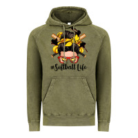 Vintage Olive softball life messy bun Vintage Hoodie - Zillion Design Studio