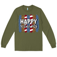 Army Green happy 4th of july brushstrokes Long Sleeve Tee - BundleAndBundleShop