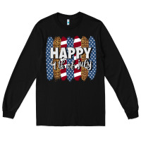 Black happy 4th of july brushstrokes Long Sleeve Tee - BundleAndBundleShop