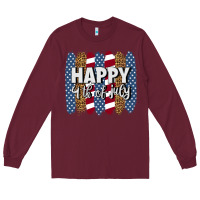 Burgundy happy 4th of july brushstrokes Long Sleeve Tee - BundleAndBundleShop