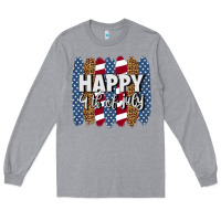Heather Grey happy 4th of july brushstrokes Long Sleeve Tee - BundleAndBundleShop