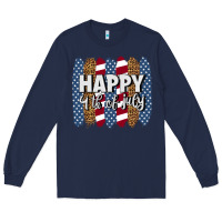 Navy happy 4th of july brushstrokes Long Sleeve Tee - BundleAndBundleShop