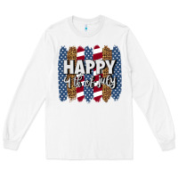 White happy 4th of july brushstrokes Long Sleeve Tee - BundleAndBundleShop