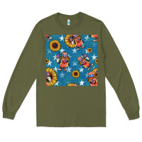 Army Green 4th of july sunflowers hotdog seamless pattern Long Sleeve Tee - BundleAndBundleShop